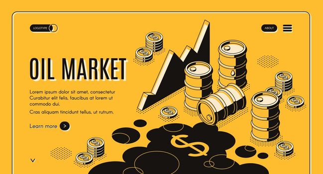 Oil trade market isometric vector webpage template