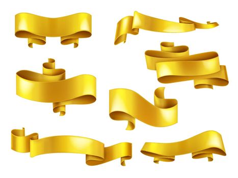 Golden ribbons with copyspace realistic vector set