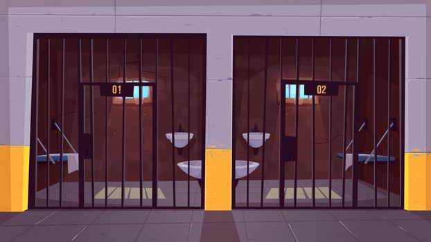 Prison single cells interior cartoon vector