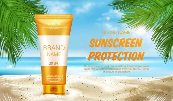 Sunscreen protection cosmetic, mock up banner