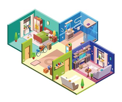 Apartment rooms vector cross section illustration
