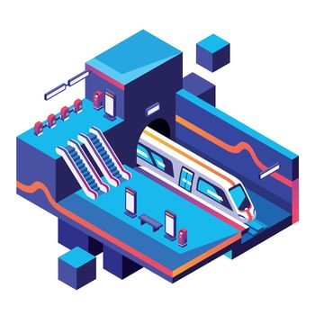 Metro train station vector cross section illustration