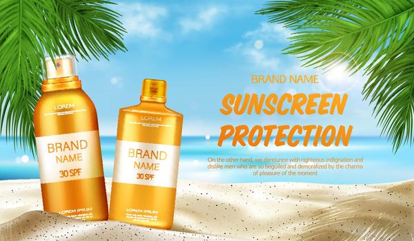 Sunscreen protection cosmetic, mock up banner