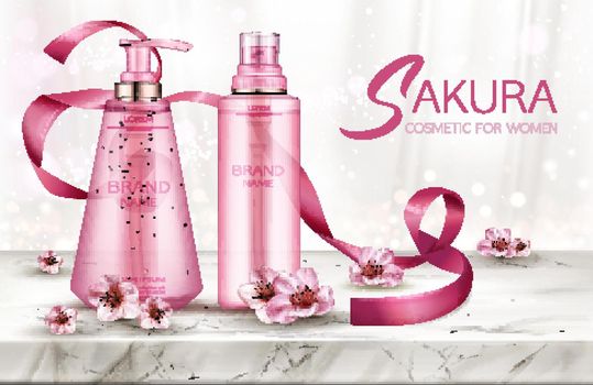 Cosmetic sprayer bottles mockup ad promo banner