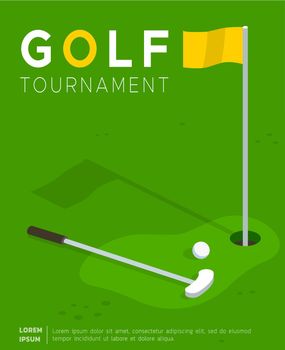 Golf tournament promo poster flat vector template