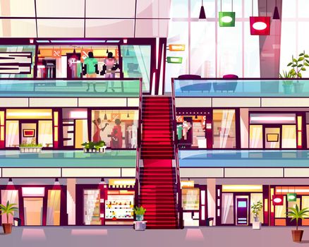 Mall shop with escalator vector illustration