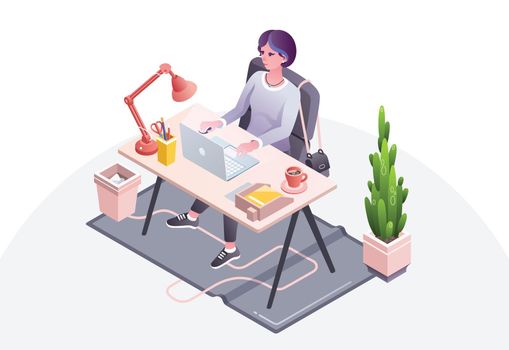Woman at workplace office vector illustration