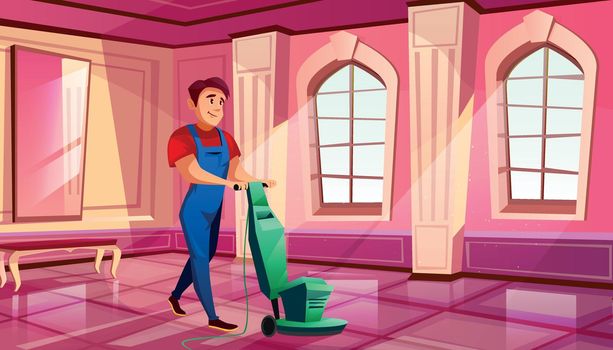 Ballroom of palace hall cleaning vector illustration