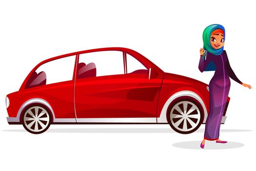 Arabian woman buy car vector illustration
