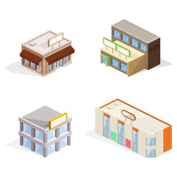 Trade buildings isometric 3D vector illustration