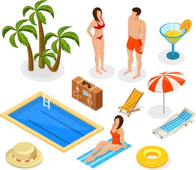 Isometric Summer Vacation Elements Set