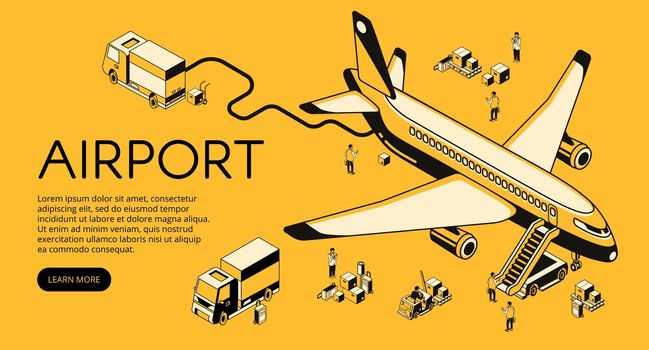 Airplane in airport vector halftone illustration