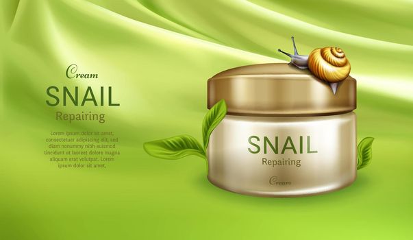 Repairing cream with snail mucus vector banner