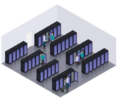 Isometric Datacenter Hosting Servers Room Concept