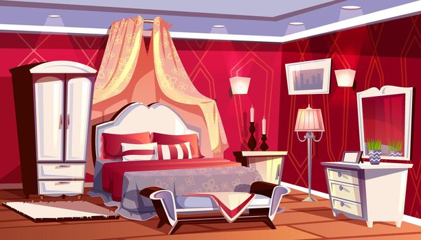 Vector interior of rich bedroom, luxurious room
