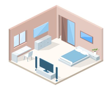 Bedroom interior cross section vector illustration