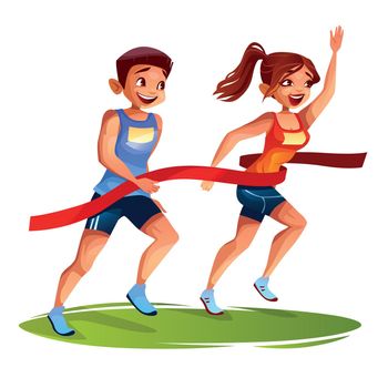 Runners finish woman and man vector illustration