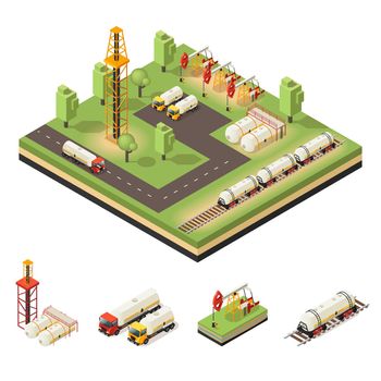 Colorful Isometric Oil Extraction Composition