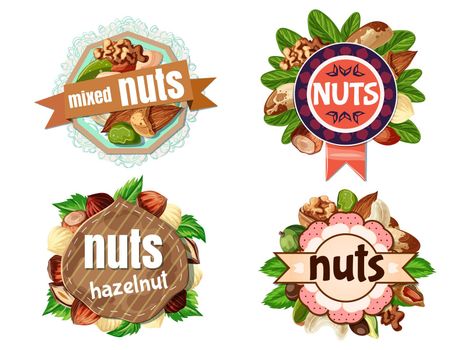 Cartoon Colorful Nuts Labels Set