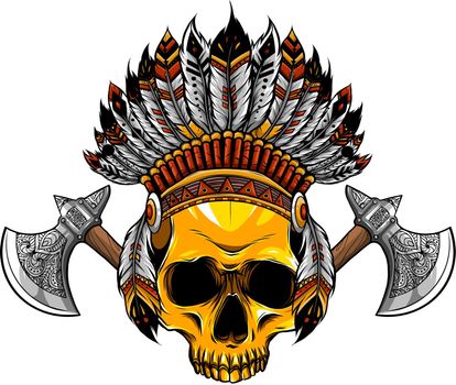 Vector illustration of Indian skull and tomahawk