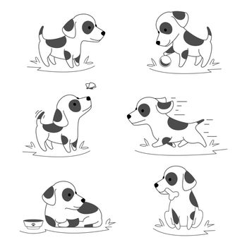 Cute puppy dog doodle vector. Pets running and actively playing illustration
