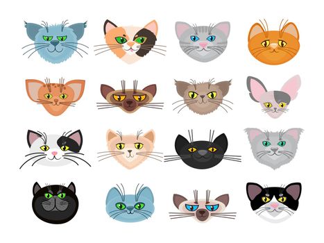 Cute cat faces vector illustration