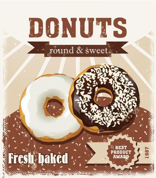 Poster with donuts painted in vintage style
