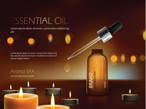 Dark background with nutrient moisturizing cosmetic premium products and burning candles