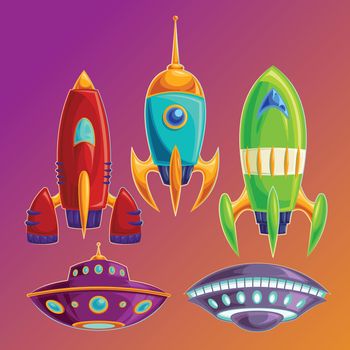 Set vector amusing spaceships and UFOs