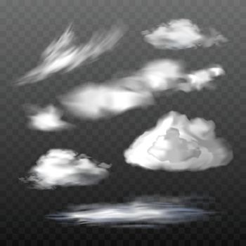 Set of vector translucent clouds of various types