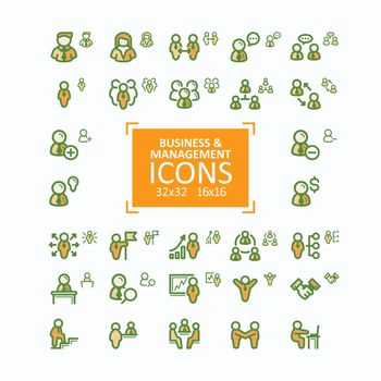 Set of vector illustrations fine line icons, collection of business people icons, personnel management