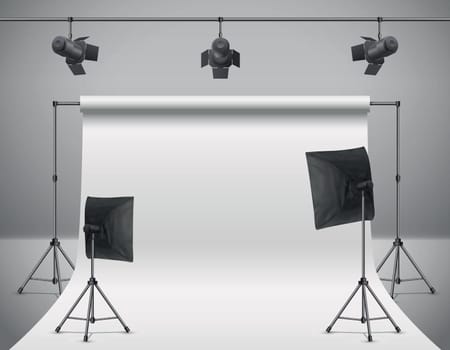 Vector empty photo studio with equipment