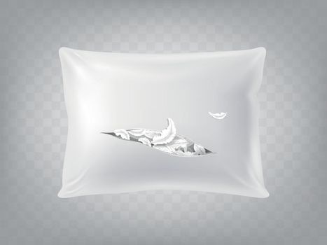 Vector 3d realistic torn pillow. Template, mockup