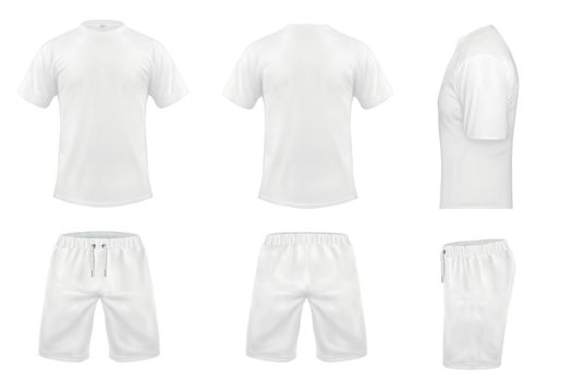 Vector set of white sport t-shirts and shorts