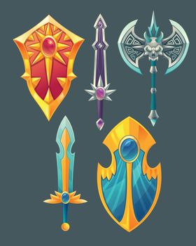 Vector swords, shields, axe for fantasy game