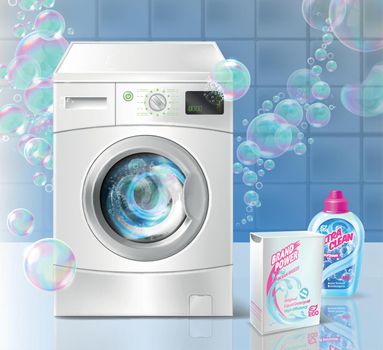 Vector promotion banner of laundry detergent