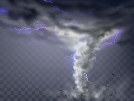 Vector gray hurricane, tornado with lightnings