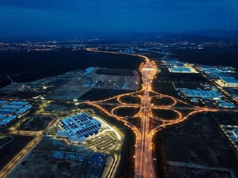Aerial view IKEA near interchange flyover at night