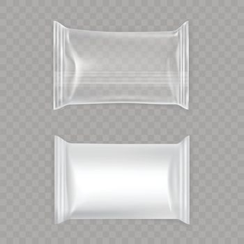 Set of vector illustrations of white and transparent plastic bags.
