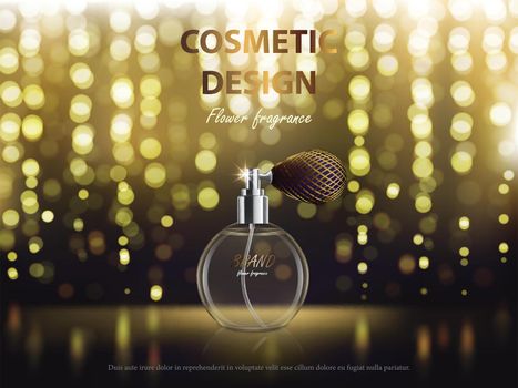 Cosmetic background with round bottle with fragrance