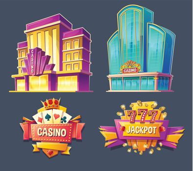 Icons of casino buildings and signboards