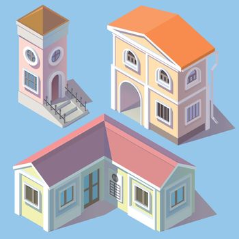 Vector isometric residential buildings in cartoon style