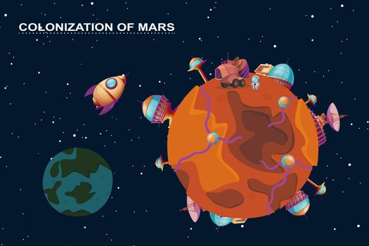 Vector mars colonization - planet with futuristic colony