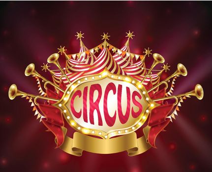 Vector circus signboard with glowing light bulbs