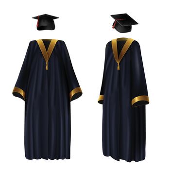 Graduation clothing, gown and cap vector