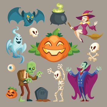 Vector Halloween characters, October holiday cartoon elements