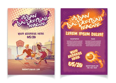 Street basketball tournament cartoon vector poster