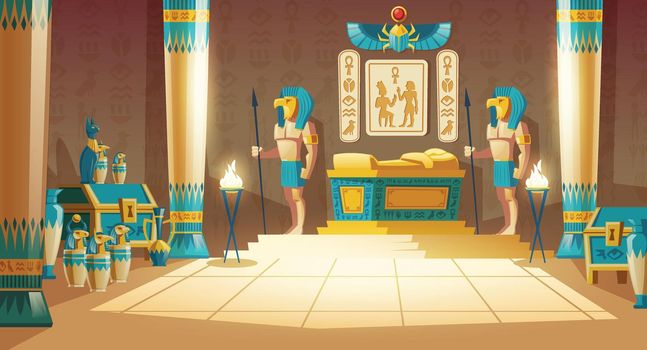 Vector cartoon background, ancient pharaoh tomb