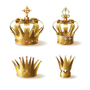 Golden royal crowns 3d realistic vector set