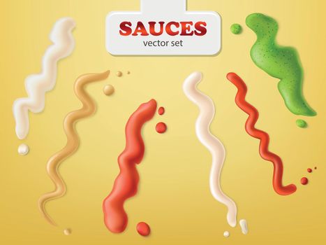 Spilled sauces stripes realistic vector set